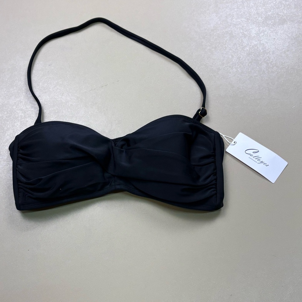 Colloyes Black Bandeau Bikini Top Halter Strap Tie Back Size M NWT